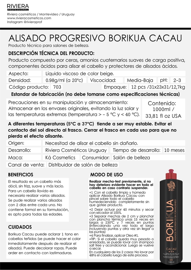 ALISADO BORIKUA CACAU 1.000 ML
